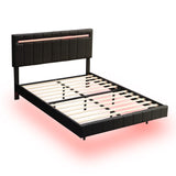 English Elm Queen Size Floating Bed Frame With Led Lights and Usb Charging,Modern Upholstered Platform Led Bed Frame,Black