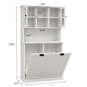 English Elm Two-compartment Tilt-out Laundry Cabinet Tall White Mdf Bathroom Storage with Shelves W1120S00001