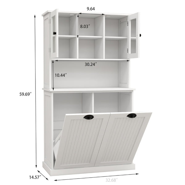 English Elm Two-compartment Tilt-out Laundry Cabinet Tall White Mdf Bathroom Storage with Shelves W1120S00001
