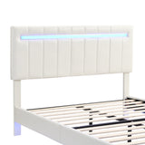 English Elm Queen Size Floating Bed Frame With Led Lights and Usb Charging,Modern Upholstered Platform Led Bed Frame, White