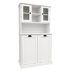 English Elm Two-compartment Tilt-out Laundry Cabinet Tall White Mdf Bathroom Storage with Shelves W1120S00001