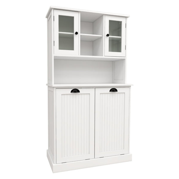 English Elm Two-compartment Tilt-out Laundry Cabinet Tall White Mdf Bathroom Storage with Shelves W1120S00001