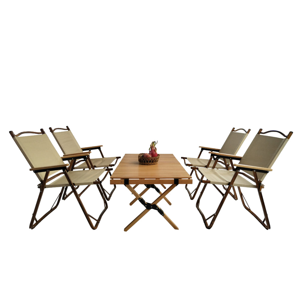 English Elm Multi-Function Foldable Dining Set For 4 - Portable Table & Chairs For Indoor/Outdoor Use, Natural W495S00002