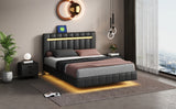 English Elm Queen Size Floating Bed Frame With Led Lights and Usb Charging,Modern Upholstered Platform Led Bed Frame,Black