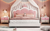 English Elm Full Size Upholstered Princess Bed With Crown Headboard,Full Size Platform Bed With Headboard and Footboard, White+Pink