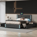 English Elm Queen Size Upholstered Platform Bed With Led Lights and Usb Charging, Storage Bed With 4 Drawers, Black(Old Sku:Wf302558Aab)