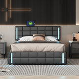 English Elm Queen Size Upholstered Platform Bed With Led Lights and Usb Charging, Storage Bed With 4 Drawers, Black(Old Sku:Wf302558Aab)