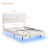 English Elm Queen Size Floating Bed Frame With Led Lights and Usb Charging,Modern Upholstered Platform Led Bed Frame, White