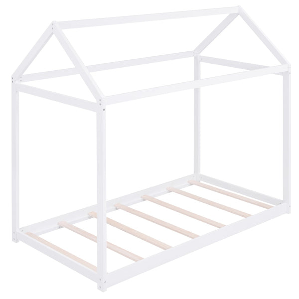 English Elm Twin House Bed Pine Wood Frame with Peaked Roofline Low Profile Kids Bedroom WF197557AAK