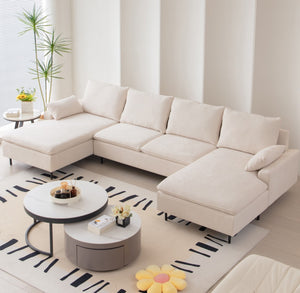 Hearth and Haven [Video Provided]U-Shaped Linen Sectional Sofa with Double Chaises, Beige W848S00015