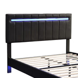 English Elm Queen Size Floating Bed Frame With Led Lights and Usb Charging,Modern Upholstered Platform Led Bed Frame,Black