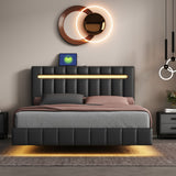 English Elm Queen Size Floating Bed Frame With Led Lights and Usb Charging,Modern Upholstered Platform Led Bed Frame,Black