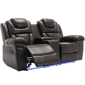 English Elm 3 Piece Faux Leather Manual Reclining Sofa Set with Led Base and Console SG001132AAD