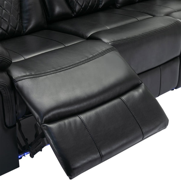 English Elm Home Theater Manual Recliner with Led Strip Console Usb Charging Faux Leather Seat Black WF310727AAB