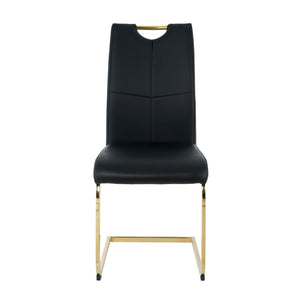English Elm Modern Faux Leather Dining Side Chairs with Chrome Legs Ergonomic Set of 2 Black+Gold W210127294
