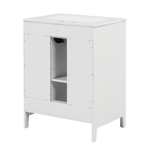 English Elm 24" Modern Bathroom Vanity with Ceramic Sink, Solid Wood & MDF Cabinet, Two Drawers, Shelf White N725P245273K