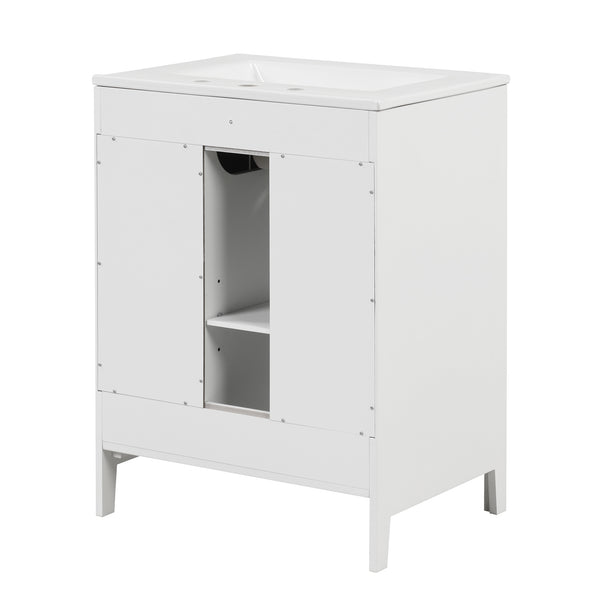 English Elm 24" Modern Bathroom Vanity with Ceramic Sink, Solid Wood & MDF Cabinet, Two Drawers, Shelf White N725P245273K