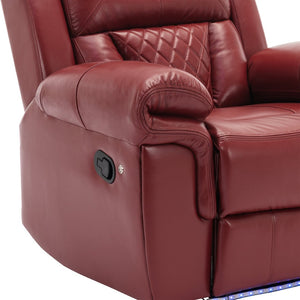 English Elm Home Theater Manual Recliner with Led Base Lighting Faux Leather Living Room Chair Wine Red WF310725AAJ