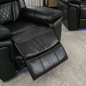 English Elm Home Theater Manual Recliner with Led Base Lighting Faux Leather Living Room Chair Black WF310725AAB