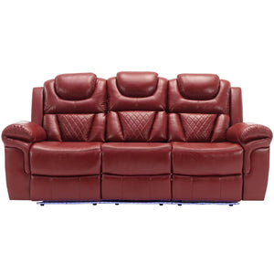 English Elm Home Theater Manual Recliner with Led Strip Console Usb Charging Faux Leather Seat Red WF310727AAJ