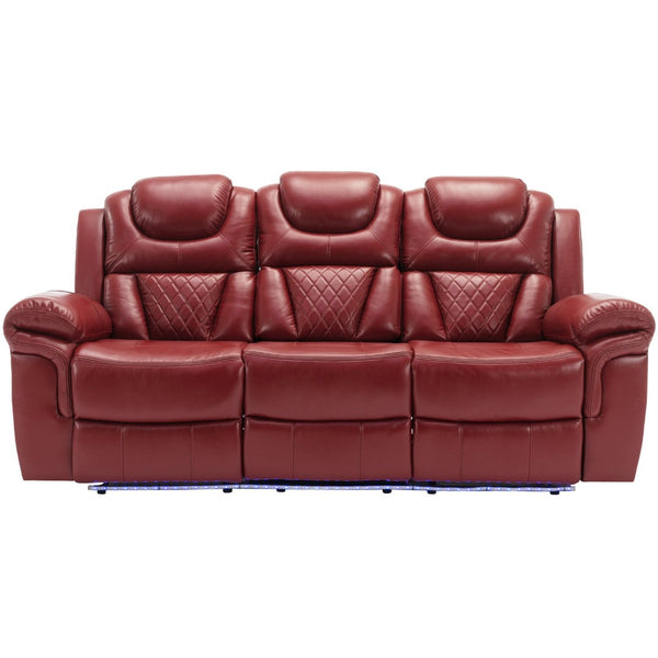 English Elm Home Theater Manual Recliner with Led Strip Console Usb Charging Faux Leather Seat Red WF310727AAJ