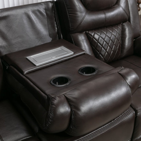 English Elm 3 Piece Faux Leather Manual Reclining Sofa Set with Led Base and Console SG001132AAD