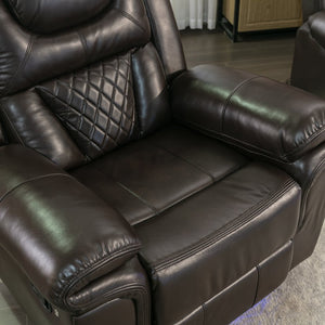 English Elm 3 Piece Faux Leather Manual Reclining Sofa Set with Led Base and Console SG001132AAD
