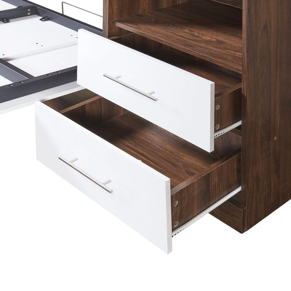 English Elm Full Size Murphy Wall Bed with Side Cabinet Space Saving Foldaway for Studio Rooms LP000691AAK