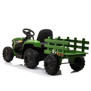 English Elm 12v Kids Battery Powered Ride on Farm Tractor with Trailer Led Lights and 3 Speed W2181137374