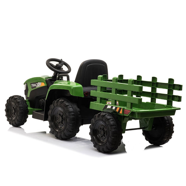 English Elm 12v Kids Battery Powered Ride on Farm Tractor with Trailer Led Lights and 3 Speed W2181137374