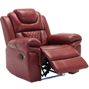 English Elm Home Theater Manual Recliner with Led Base Lighting Faux Leather Living Room Chair Wine Red WF310725AAJ