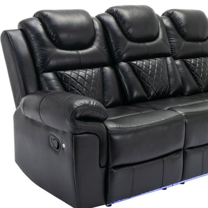 English Elm Home Theater Manual Recliner with Led Strip Console Usb Charging Faux Leather Seat Black WF310727AAB