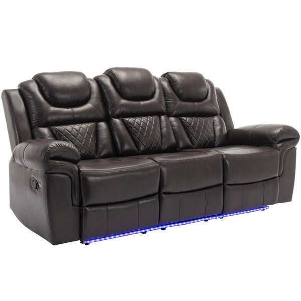 English Elm 3 Piece Faux Leather Manual Reclining Sofa Set with Led Base and Console SG001132AAD