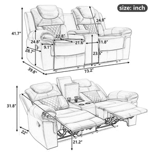 English Elm 3 Piece Faux Leather Manual Recliner Set with Led Base Lighting and Console Brown SG001130AAD