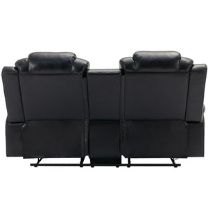 English Elm 3 Piece Faux Leather Manual Recliner Set with Led Base Lighting and Console Black SG001130AAB