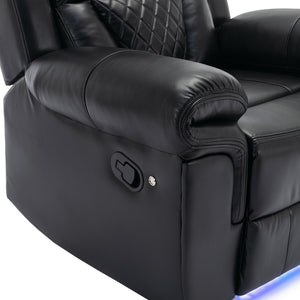 English Elm 3 Piece Faux Leather Manual Recliner Set with Led Base Lighting and Console Black SG001130AAB