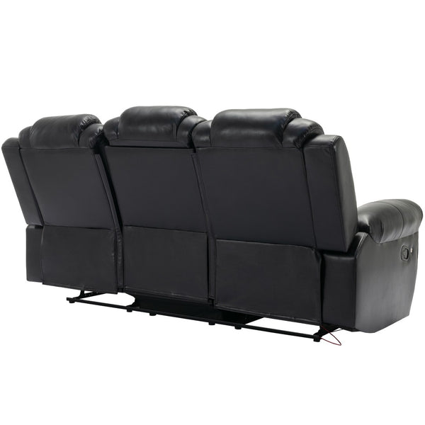 English Elm 3 Piece Faux Leather Manual Recliner Set with Led Base Lighting and Console Black SG001130AAB