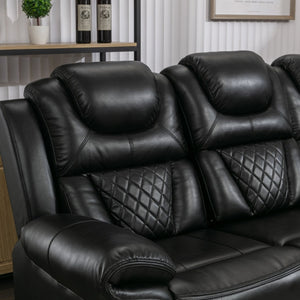 English Elm Home Theater Manual Recliner with Led Strip Console Usb Charging Faux Leather Seat Black WF310727AAB