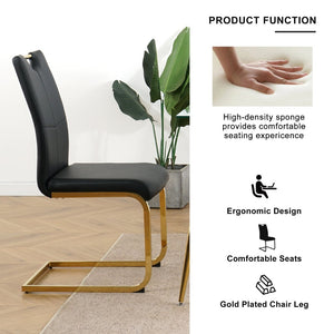 English Elm Modern Faux Leather Dining Side Chairs with Chrome Legs Ergonomic Set of 2 Black+Gold W210127294