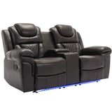 Hearth and Haven Home Theater Seating Manual Recliner Loveseat with Hide-Away Storage, Cup Holders and Led Light Strip For Living Room WF310726AAD