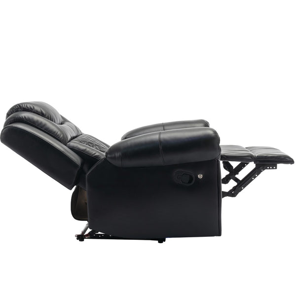 English Elm Home Theater Manual Recliner with Led Base Lighting Faux Leather Living Room Chair Black WF310725AAB