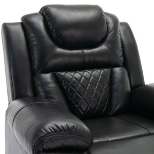 English Elm Home Theater Manual Recliner with Led Base Lighting Faux Leather Living Room Chair Black WF310725AAB