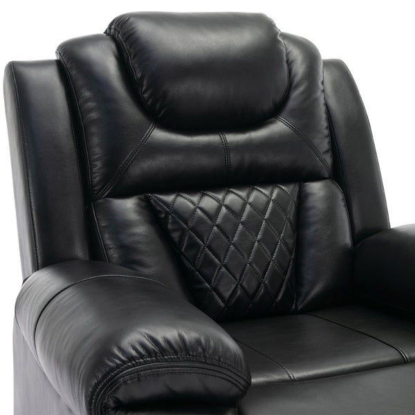 English Elm Home Theater Manual Recliner with Led Base Lighting Faux Leather Living Room Chair Black WF310725AAB