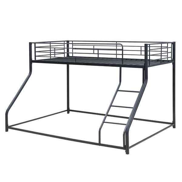 English Elm Metal Floor Bunk Bed Twin XL over Queen Black — Space-Saving Steel Frame, Inclined Ladder, Durable Sleek Design MF309470AAB