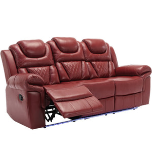 English Elm Home Theater Manual Recliner with Led Strip Console Usb Charging Faux Leather Seat Red WF310727AAJ