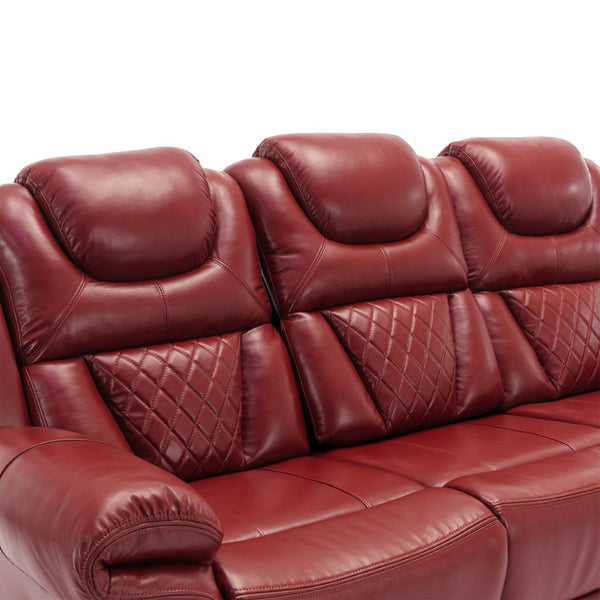 English Elm Home Theater Manual Recliner with Led Strip Console Usb Charging Faux Leather Seat Red WF310727AAJ