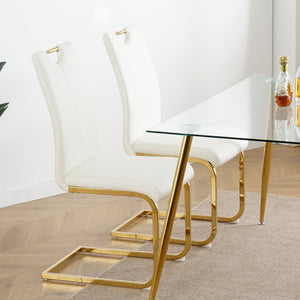 English Elm Modern Faux Leather Dining Side Chairs with Chrome Legs Ergonomic Set of 2 White+Gold W210127295