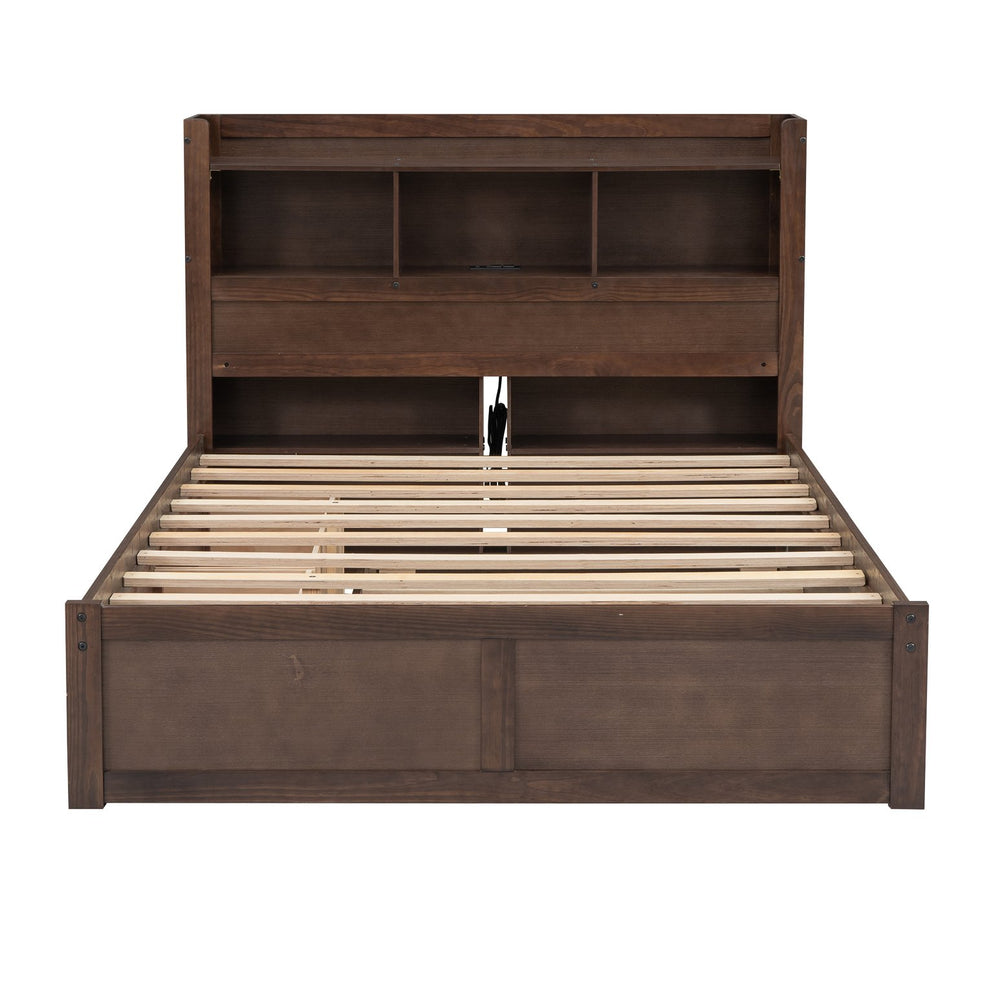 English Elm Full Full Size Storage Platform Bed with Trundle, 4-Tier Headboard Shelves and Dual Drawers, Solid Wood Espresso GX000356AAP