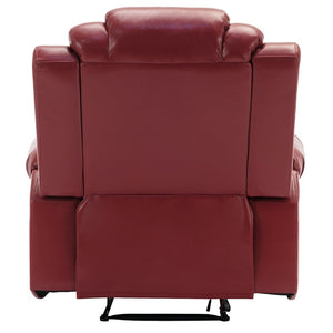 English Elm Home Theater Manual Recliner with Led Base Lighting Faux Leather Living Room Chair Wine Red WF310725AAJ