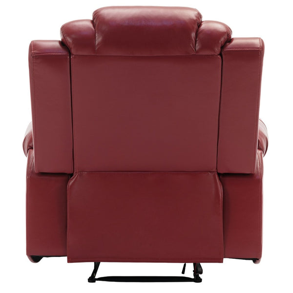 English Elm Home Theater Manual Recliner with Led Base Lighting Faux Leather Living Room Chair Wine Red WF310725AAJ